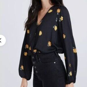 Madewell Black Yellow Floral Top NWOT